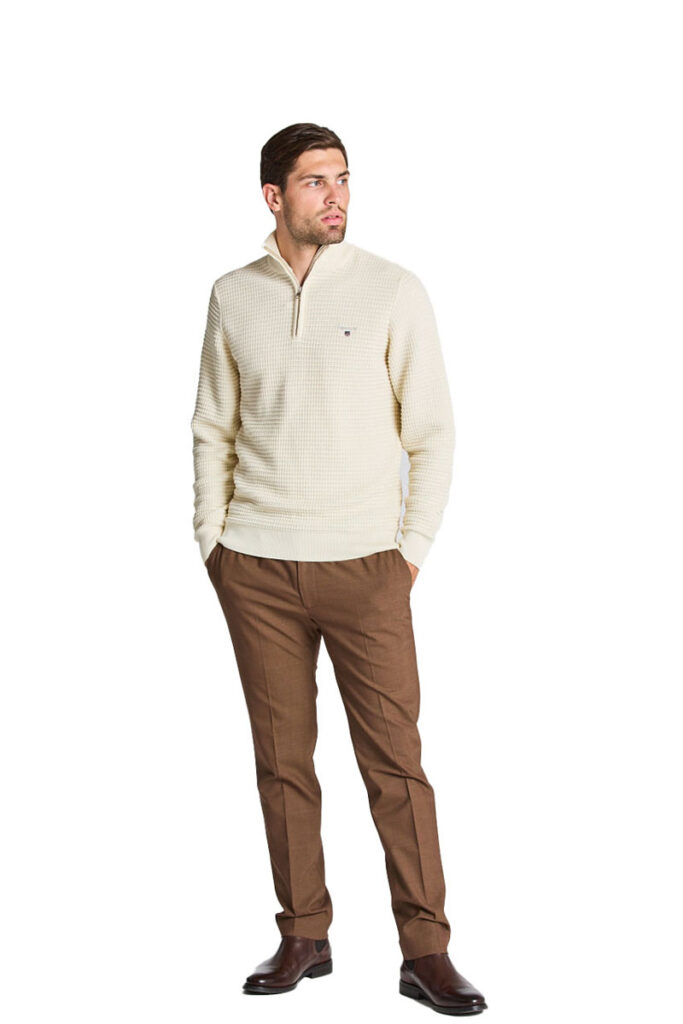 סווטשרט חצי רוכסן Gant לגברים גזרת Regular Fit (Cotton Texture Half-Zip)