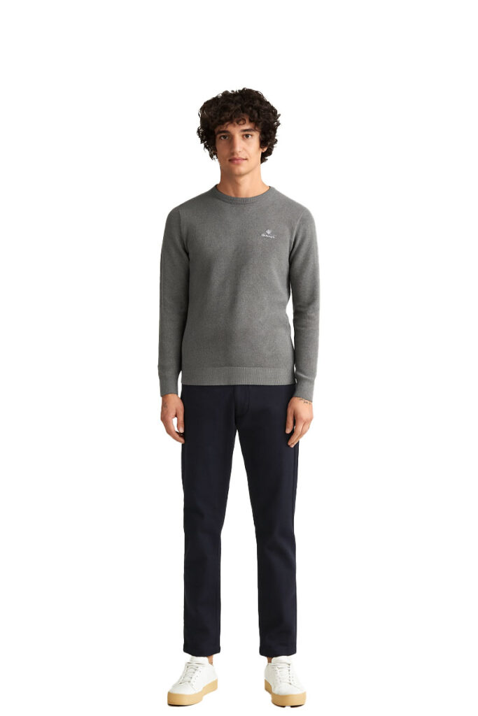 סוודר Gant לגברים גזרת Regular Fit (Cotton Pique Crew Neck)