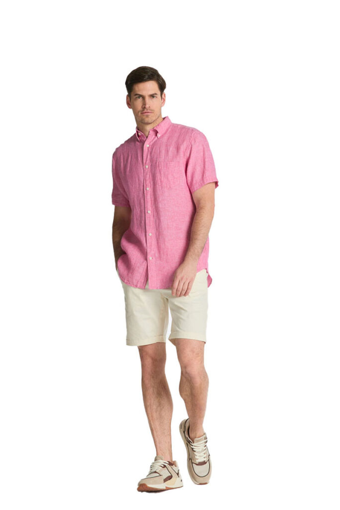 חולצה מכופתרת פשתן שרוול קצר Gant גזרת Regular Fit