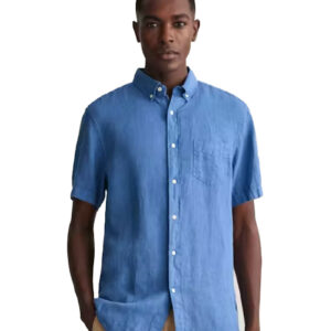 חולצה מכופתרת פשתן שרוול קצר Gant גזרת Regular Fit