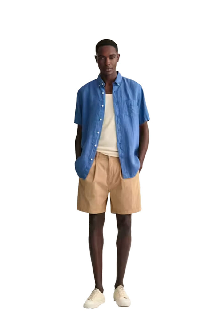 חולצה מכופתרת פשתן שרוול קצר Gant גזרת Regular Fit