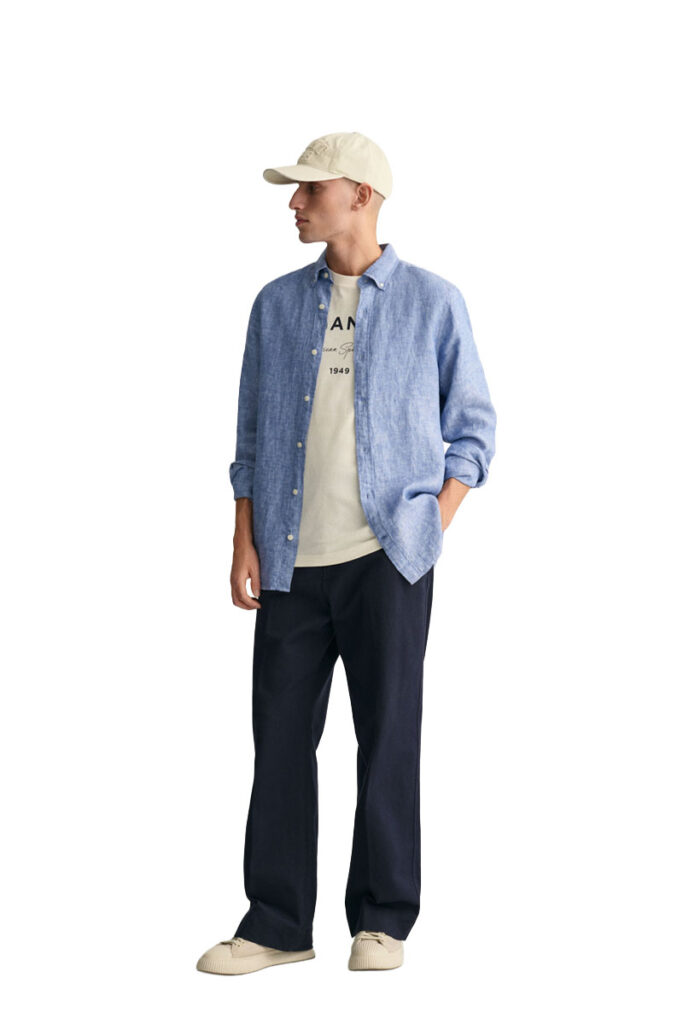 חולצה מכופתרת Gant לגברים גזרת Slim Fit (Linen Shirt)