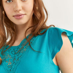 חולצה שילוב תחרה Springfield נשים (Sleeveless V-neck Blouse)