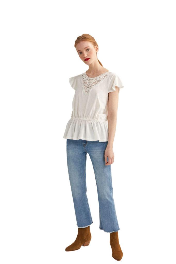 חולצה שילוב תחרה Springfield נשים (Sleeveless V-neck Blouse)