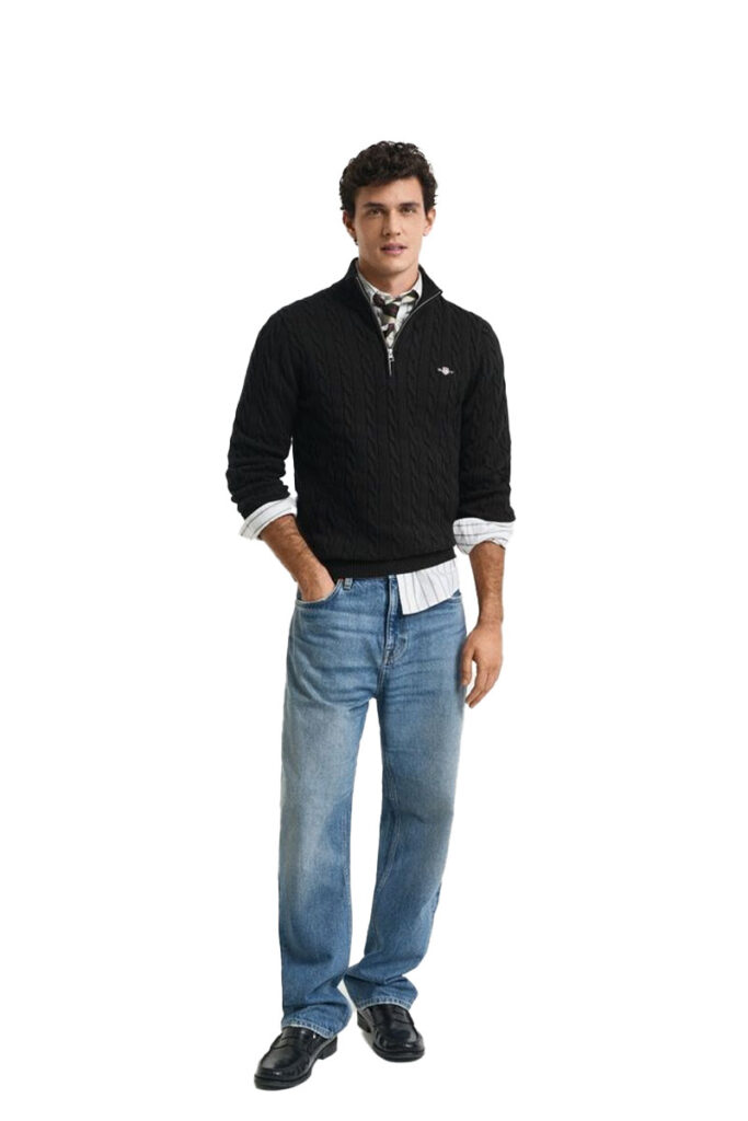 סווטשרט חצי רוכסן Gant לגברים (Cotton Cable Knit Half-Zip)